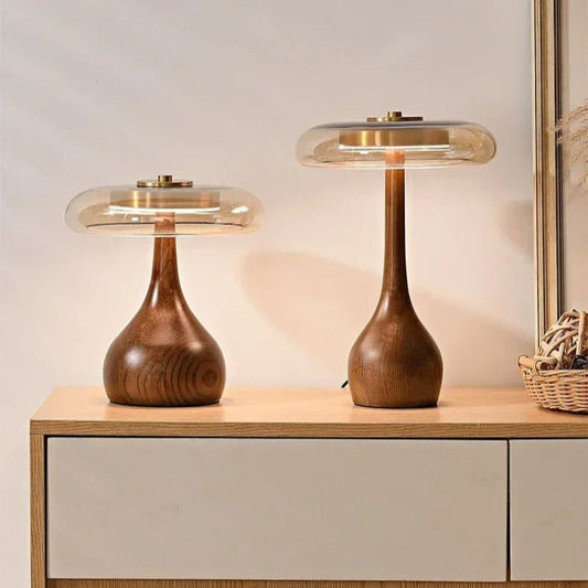 Lampe Design Liora | Lampe Rétro Haut de Gamme en Verre et Bois