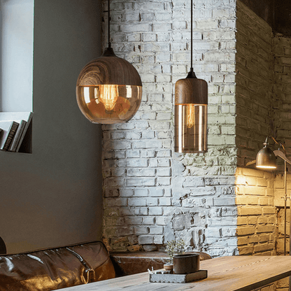 Lampe Suspendue Nordique LED LumenBois | Moderne en Bois et Verre