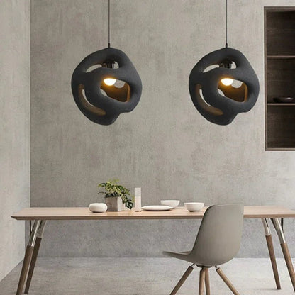 Suspension Wabi Sabi Nordic | Luminaire Design Minimaliste en Résine Noir & Blanc