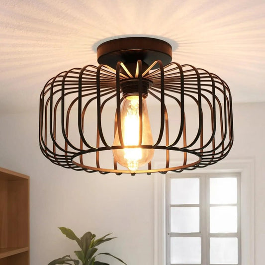 Plafonnier Noir Vintage Loft | Luminaire Industriel Semi-Encastré Haut de Gamme