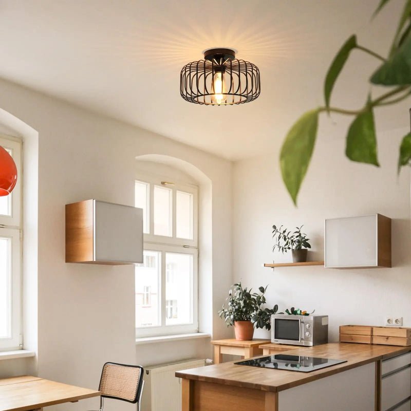 Plafonnier Noir Vintage Loft | Luminaire Industriel Semi-Encastré Haut de Gamme