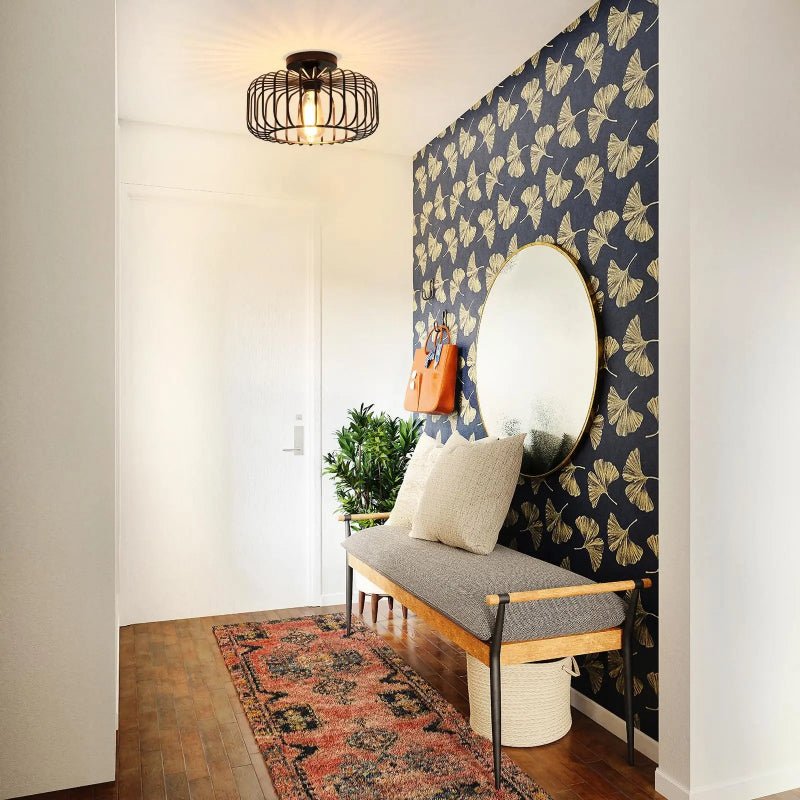 Plafonnier Noir Vintage Loft | Luminaire Industriel Semi-Encastré Haut de Gamme